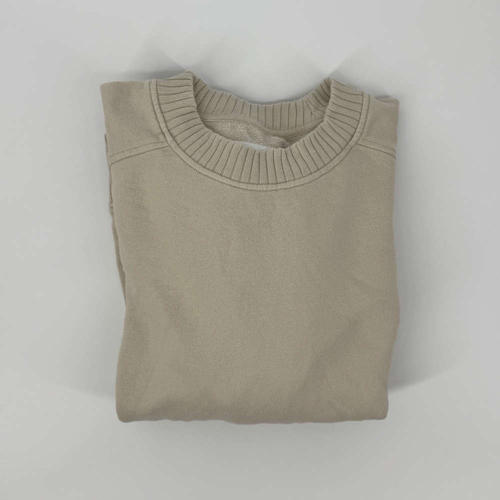 Aerie Oversized Crewneck Sweatshirt Medium Beige Rainbow "Cheers" Sleeve Lounge - Picture 10 of 10